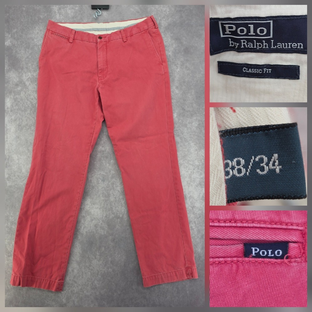 Polo Ralph Lauren Chino Pants Mens 38x34 Classic Fit Red Coral Cotton Twill